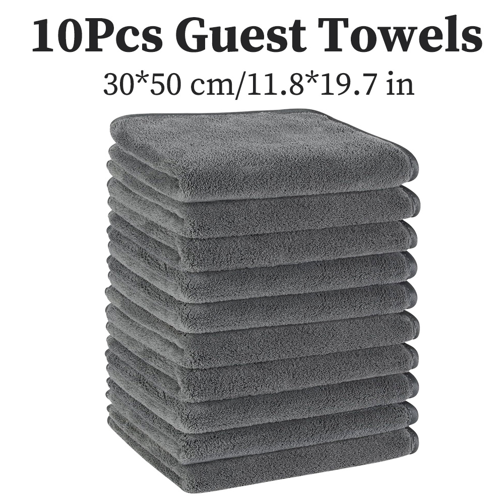 Image of Set Of 10 Microfiber Guest Towels, Measuring 30*50 Cm/11.8*19.7 In, In Solid Colors Including Pink, Dark Blue, And Gray. Water Absorption And Are Soft And Comfortable. Ideal As A Christmas Gift