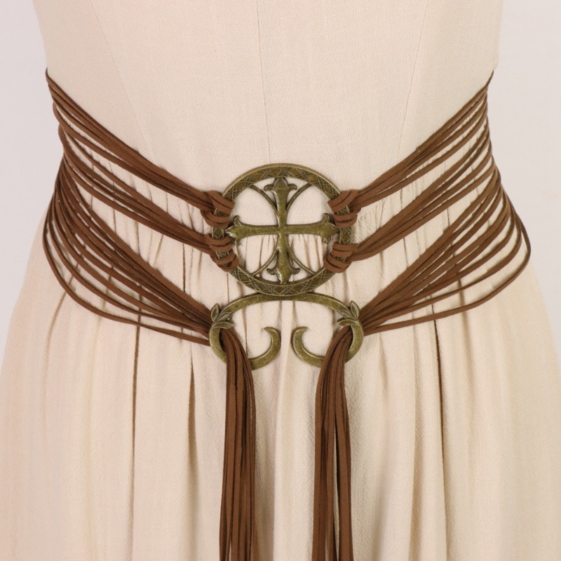 TEMU Women's Forest -strand Pu Belt, Retro Long Tassel Waistband, Fairy Nature Style Dress Decorative Belt, Larp Halloween Cosplay Clothing Accessory
