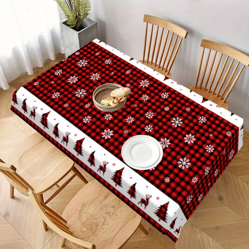 

1pc Christmas Tablecloth, Checkered & , , Stain , , , , For Kitchen, Restaurant, , Decor, & Use