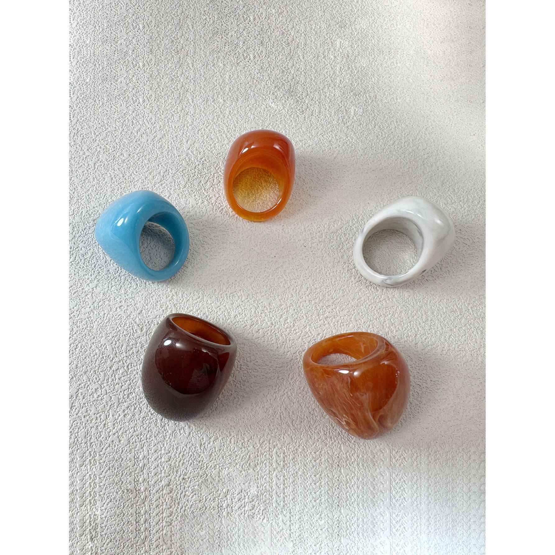 5pc Retro Exaggerated Geometric Resin Ring Set for Women