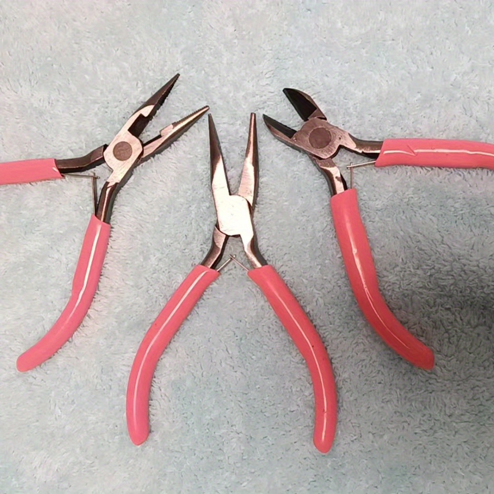 3pcs multifunctional pink jewelry making pliers set needle nose chain nose round nose wire cutters   jewelry beading and crafts slant tip   wrapping tools diy handmade supplies