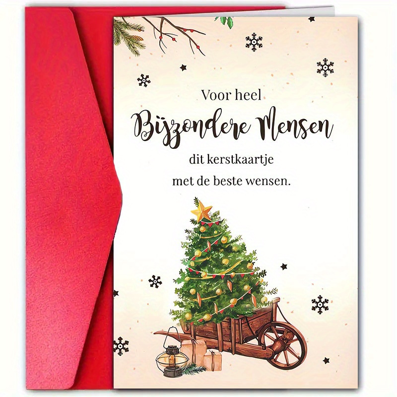 TEMU 1 Wooden Trailer Christmas Tree Dutch Christmas Card "for People, This Christmas Card With " Watercolor Greeting Card, Oil Lamp Gift Box