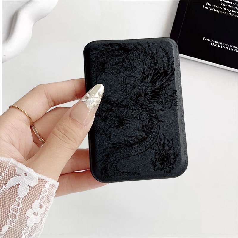 Image of Magnetic Phone Card Holder, Black And White Dragon Pattern Wallet Card Pouch, Detachable Phone Back Pocket Credit Card Holder For Iphone 17/16/15/14/13/12/11 Smartphones