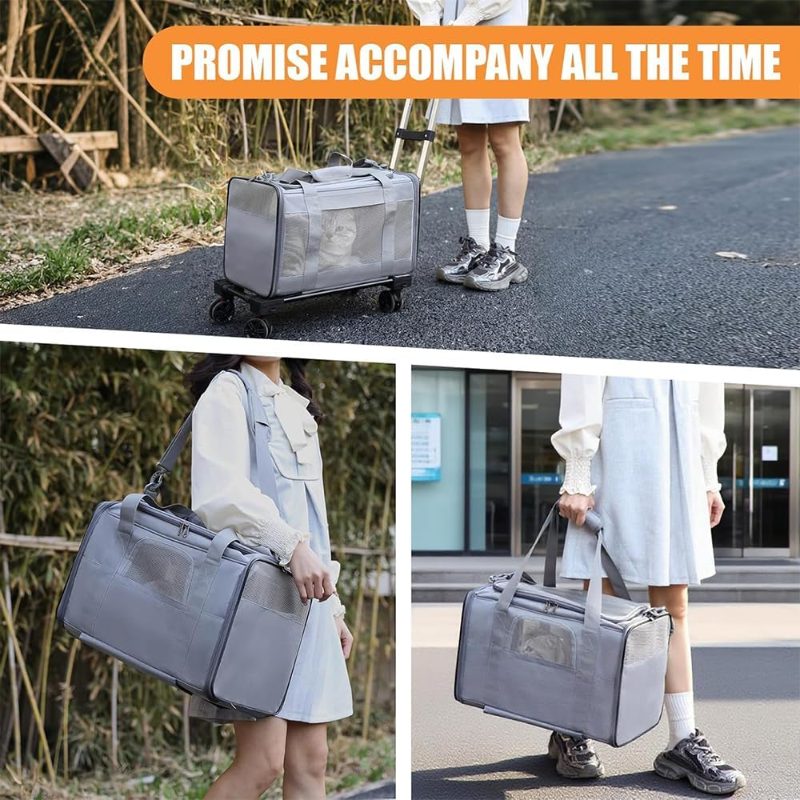 Rolling Soft-Sided Travel Bag with Wheels And Handle, Collapsible Design for Easy Storage, 360 Smooth Rolling Wheels, Adjustable Telescopic Handle, Soft Cozy Interior for Pets