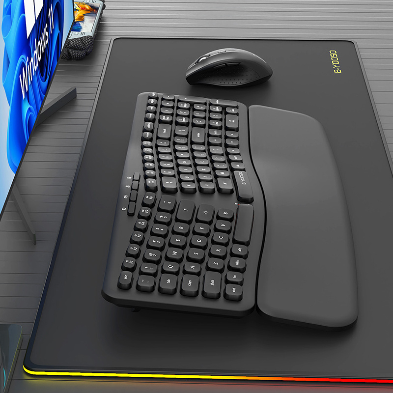 E-YOOSO Wireless Keyboard And Mouse Set with 2.4Ghz, Designed Ergonomically with a Wrist Rest, Features Low Voltage Alerts And Automatic Sleep Mode, Suitable for Home Office Use