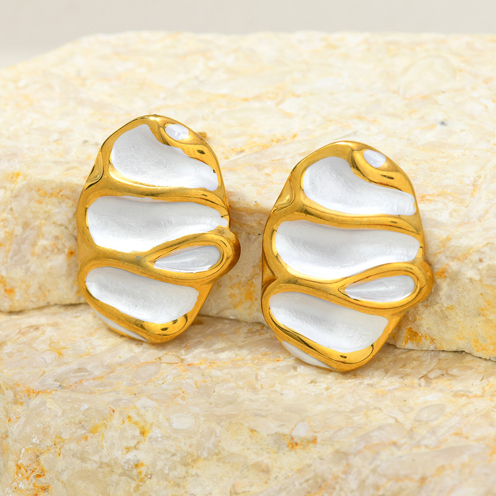 Women's Irregular Geometric Oval Stud Earrings, Elegant Design