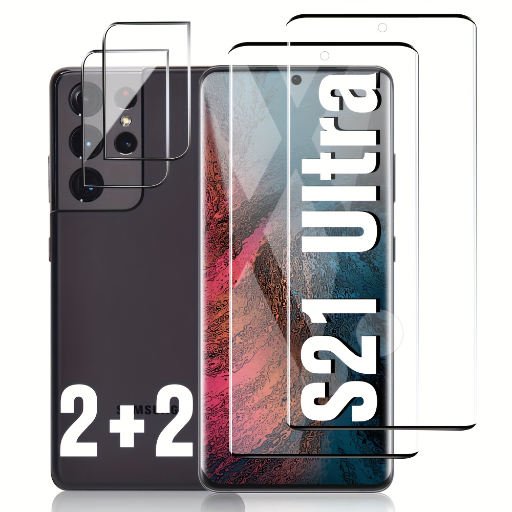 TEMU 2 2 Full Coverage 3d Hd Tempered Glass Screen Protector, Compatible With Galaxy S21 Ultra, Includes 2 Tempered Glass Films   2 Lens Films,
