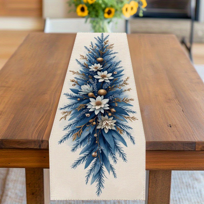 TEMU 1pc Home, Kitchen, Dining Table, Table Runner, Table Cloth, Table Additions, Tableware, Table Fabric, Christmas - Themed, Blue And White Floral