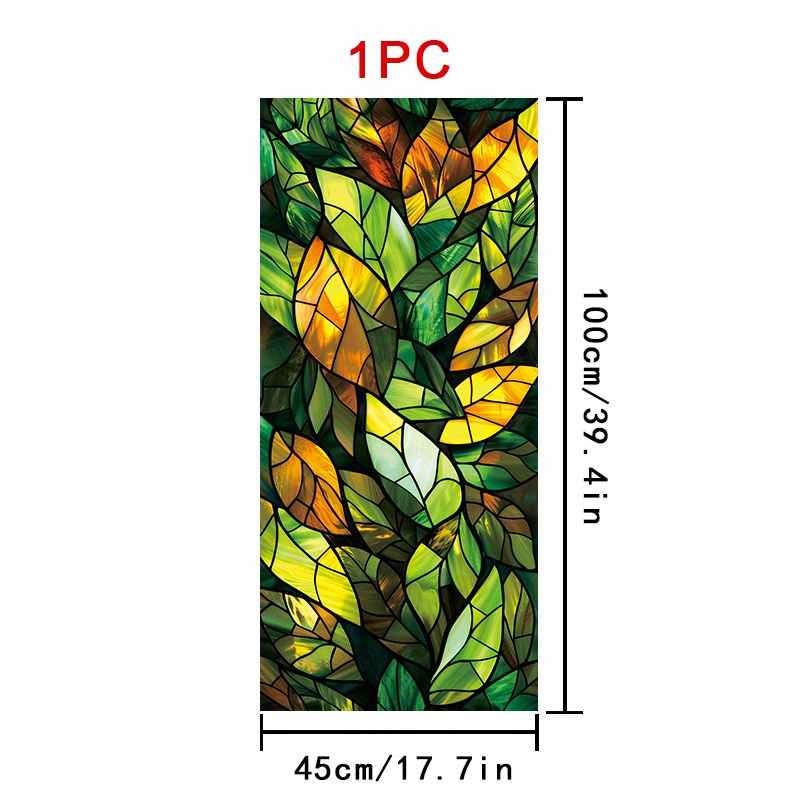 TEMU 1pc Stained Glass Window Decoration - Colorful With Green, Yellow, Orange Transitions, Pvc Privacy Film, 17.7x39.4 Inch, Static Cling For Home
