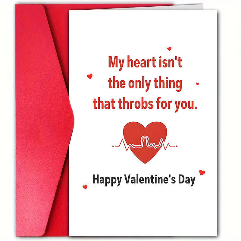 

1pc Valentine's Day Ecg Heartbeat Greeting Card With Envelope (4.7x7.1 Inches), Message, Paper Card For Partner, Husband, Wife, Boyfriend, Girlfriend, Anniversary Celebration