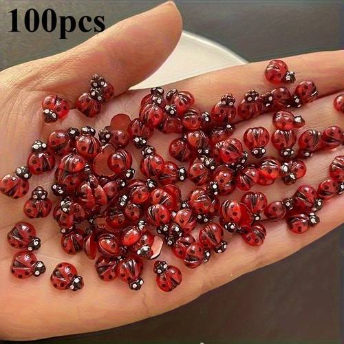 100pcs mini luminous ladybugs resin ladybugs decorative additions jewelry making materials resin crafts nail decoration requires sunlight to glow