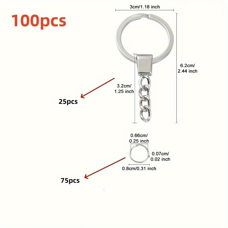 Image of 100pcs Silvery Key Ring Set, Consisting Of 25pcs Silvery Head Key Buckles And 75pcs Open Rings, Durable Silvery Key Ring Parts Set, Suitable For Crafts And Key Chain Making Materials