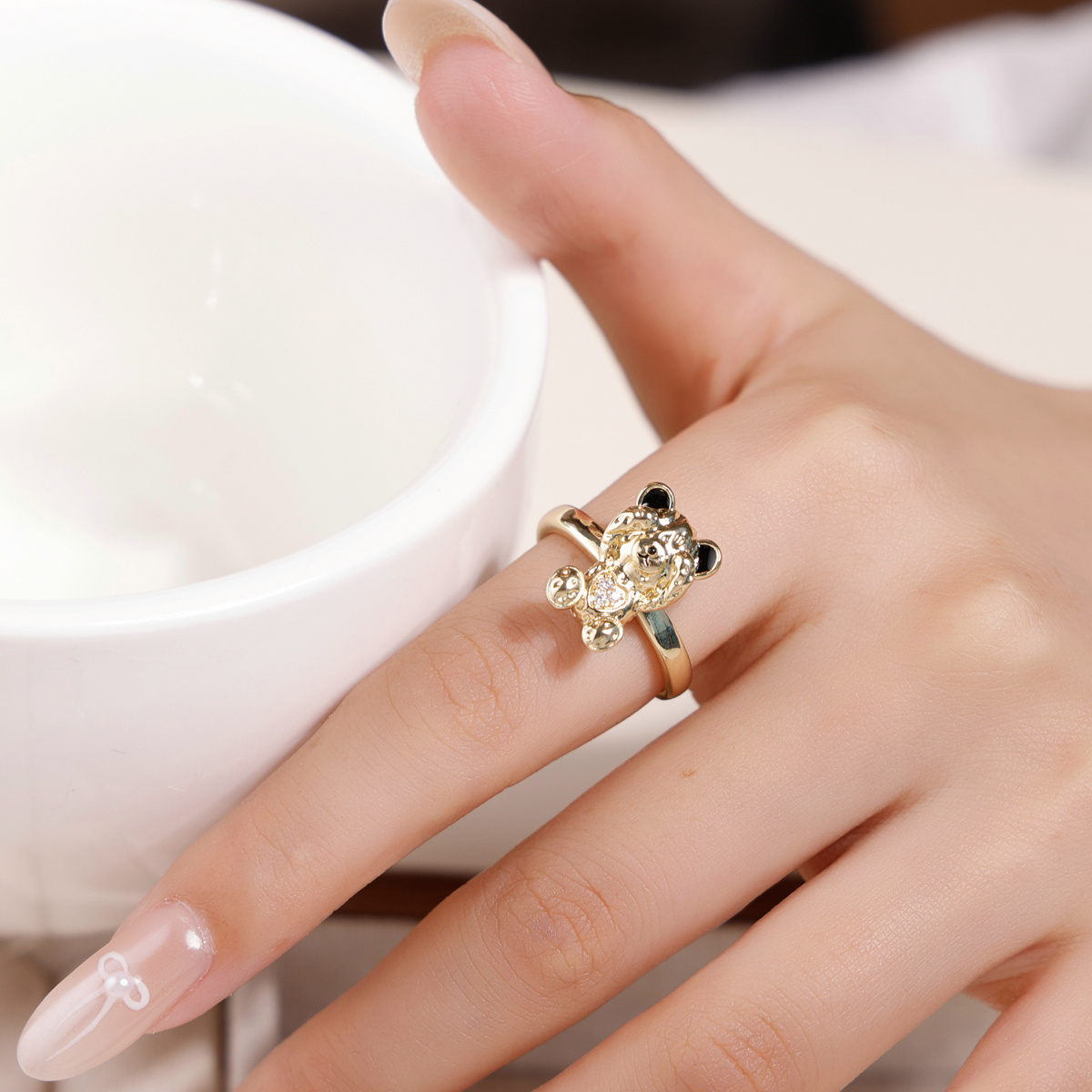 Plated Bling Bling Bear Opening Ring, Cute Gift for Y2K Style