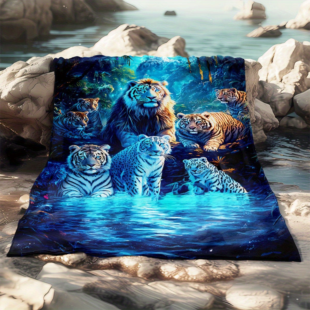 TEMU 1pc Tigers In A Forest Scene Blanket-lightweight Flannel Home Furnishings Bedding Blanket Suitable For Sofas Beds Travel Camping Living Rooms