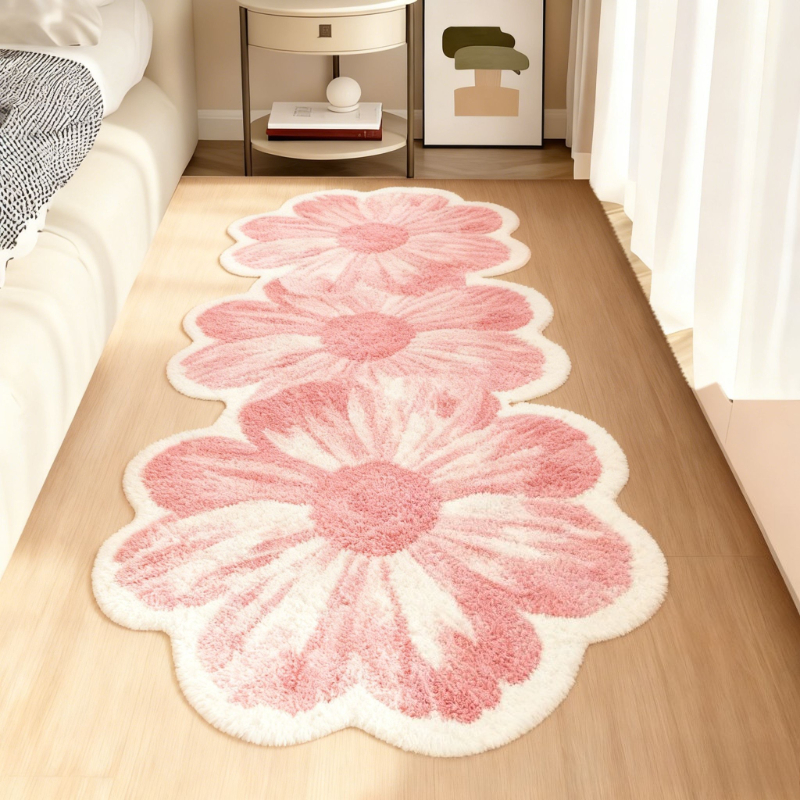 TEMU Faux Imitation Cashmere 1000g+10mm Style Bedside Plush Carpet, Light Room Purple Runner Rug With Floral Pattern, Fluffy Soft Bay Window Non-slip