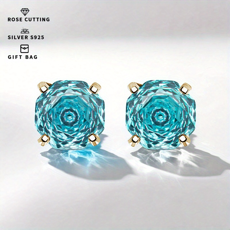 Women's S925 Sterling Silver Topaz Blue Rose Cut Zircon Earrings