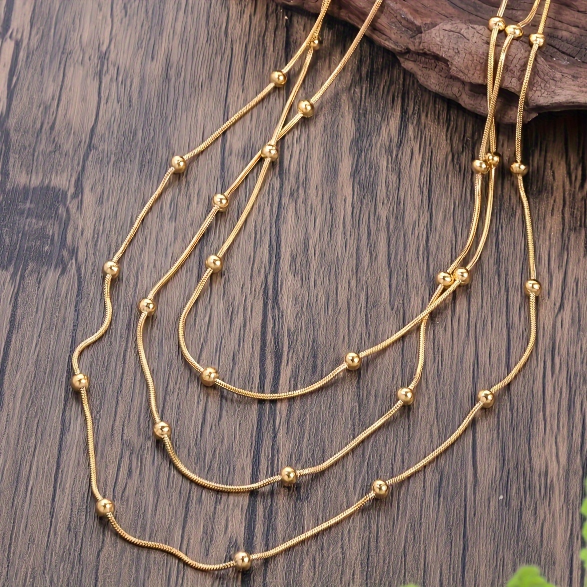 

Elegant 3-layer Stainless Steel Necklace - Versatile & Chic For Casual Attire, 18k Golden Plated, Yellow