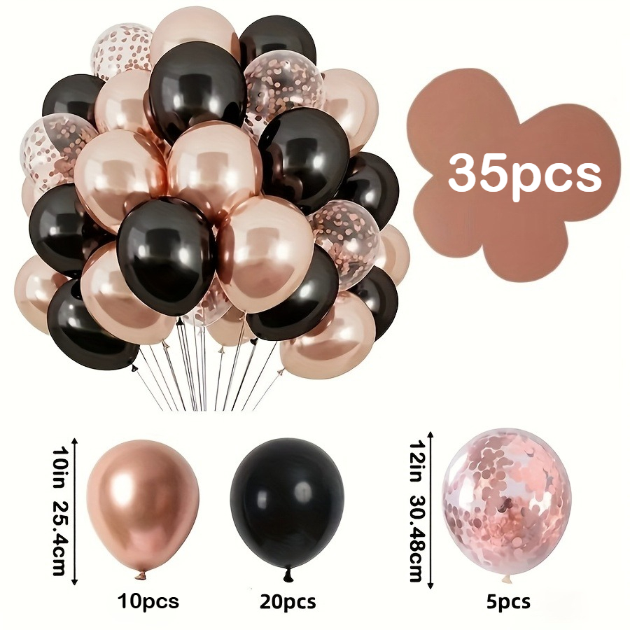 Image of 35pcs Elegant Black And Rose Set - Including Confetti Latex Balloons, Perfect For Weddings, Birthdays, Graduations, Proposals, Christmas, Father's Day, And More, For Halloween