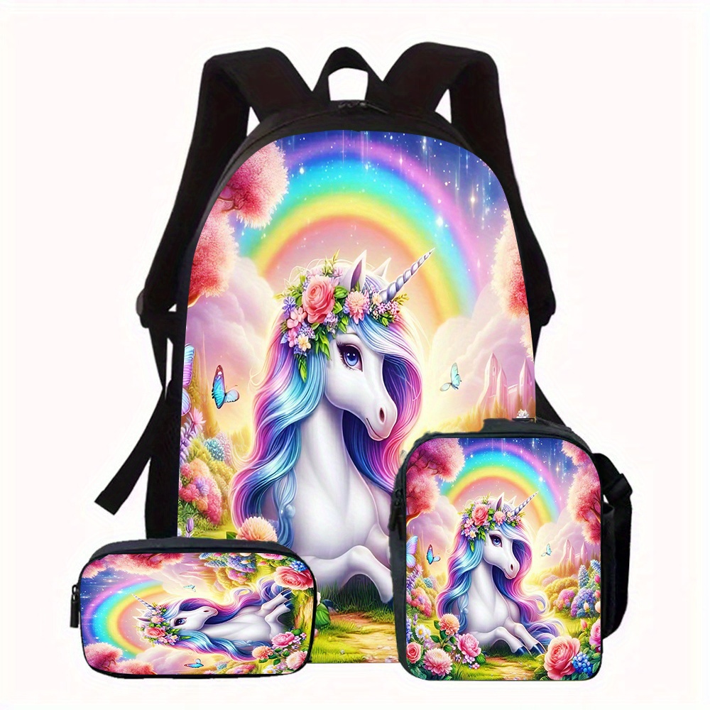 Einhorn-Rucksack-Set Für Mädchen – Schultasche Mit Lunchbox & Federmäppchen, Wasserabweisend