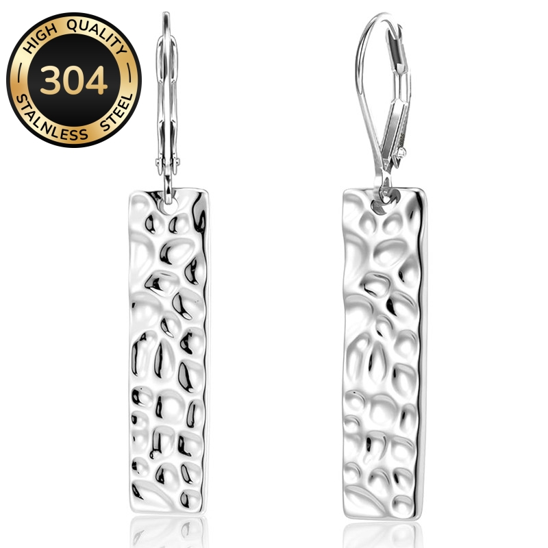 TEMU Boucles d'oreilles rectangulaires à texture de qualité supérieure en acier inoxydable 304 pour femmes, boucles d'oreilles rondes élégantes pour