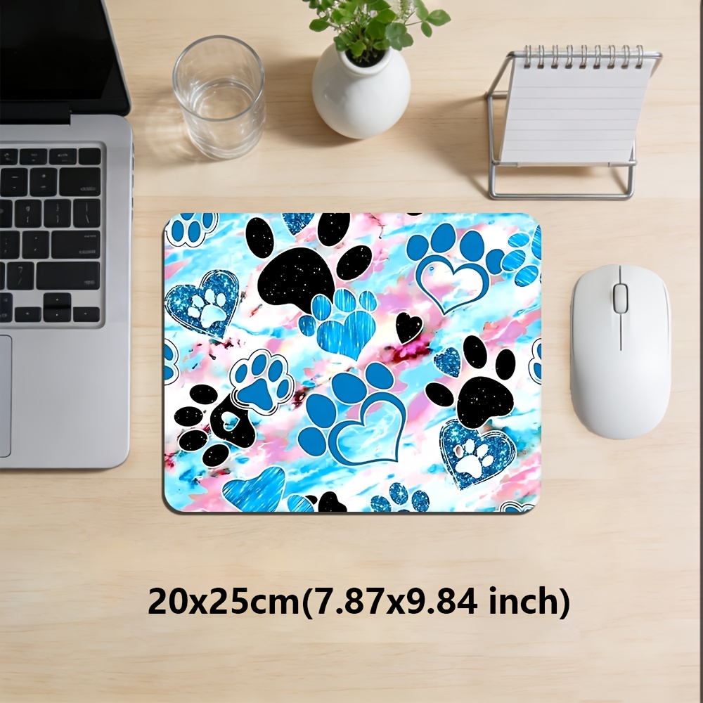 TEMU 1 Blue And Pink Heart-shaped Paw Print Mouse Pad, With A Rubber Anti-slip Base, A Computer Game Pad, A High-definition Printed Desktop Pad, An