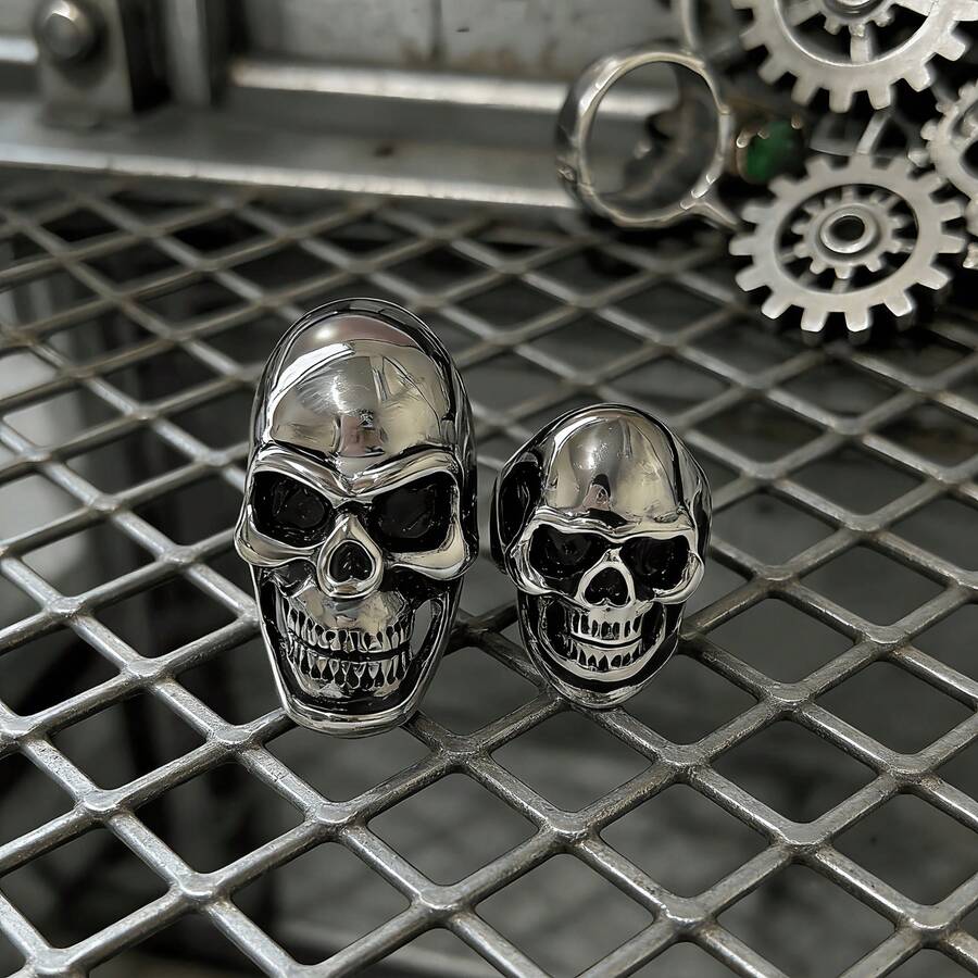 Vintage Gothic Skull Stainless Steel Ring, Halloween Style