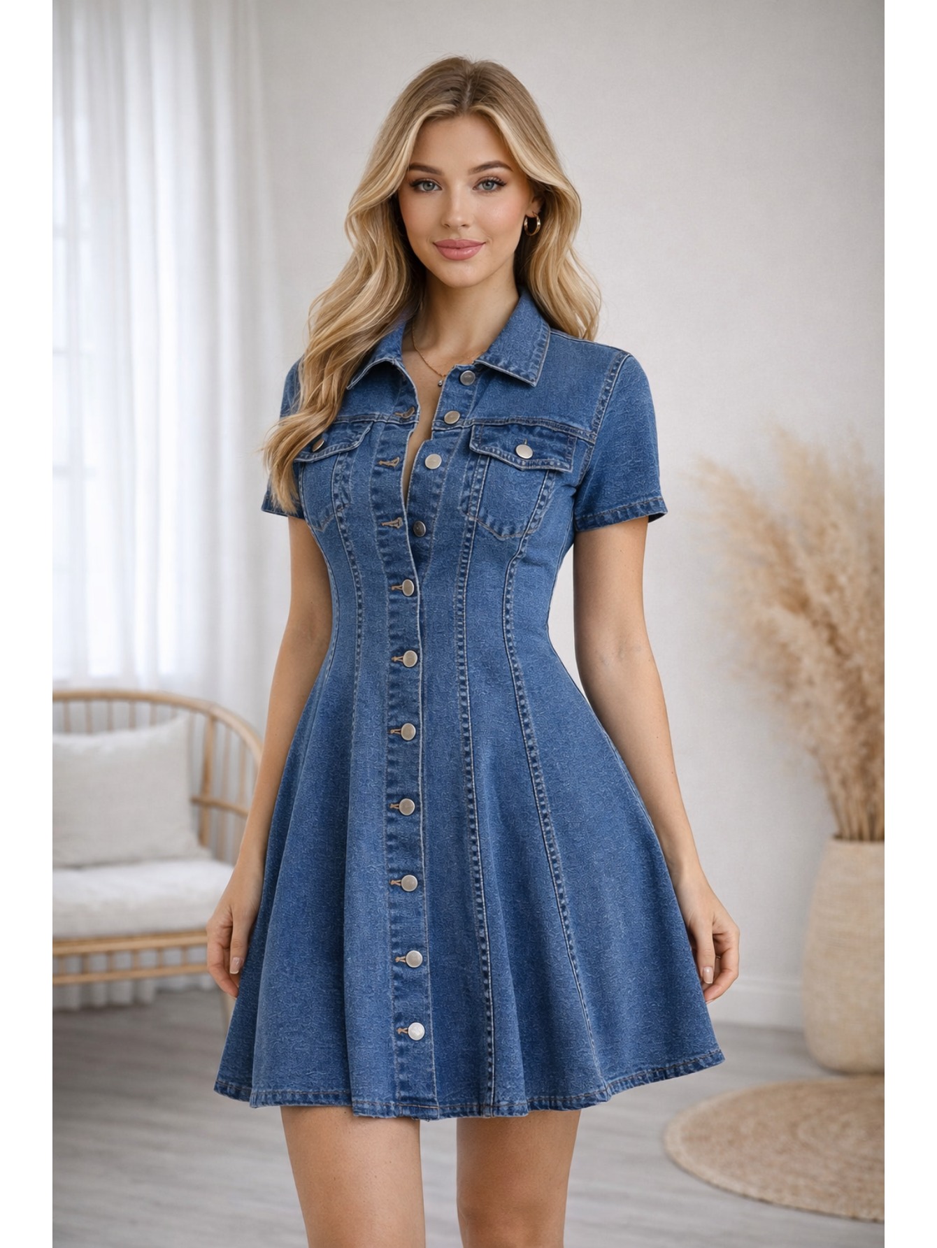 denim dresses for older ladies Button Down Midi Denim Dress Blue | Dresses & Jumpsuits
