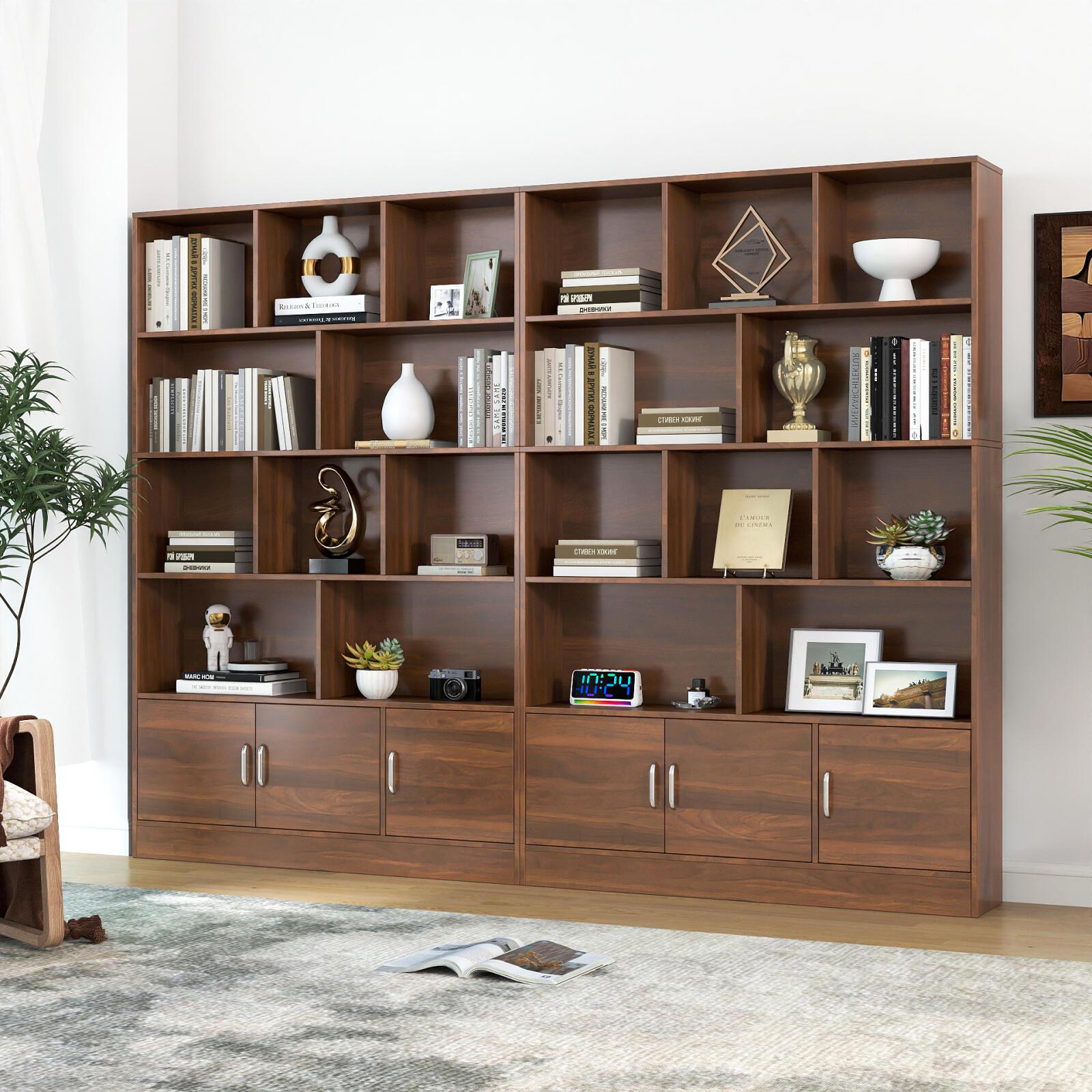 4-Tier Wood Storage Shelf with 10 Cubes & Cabinet