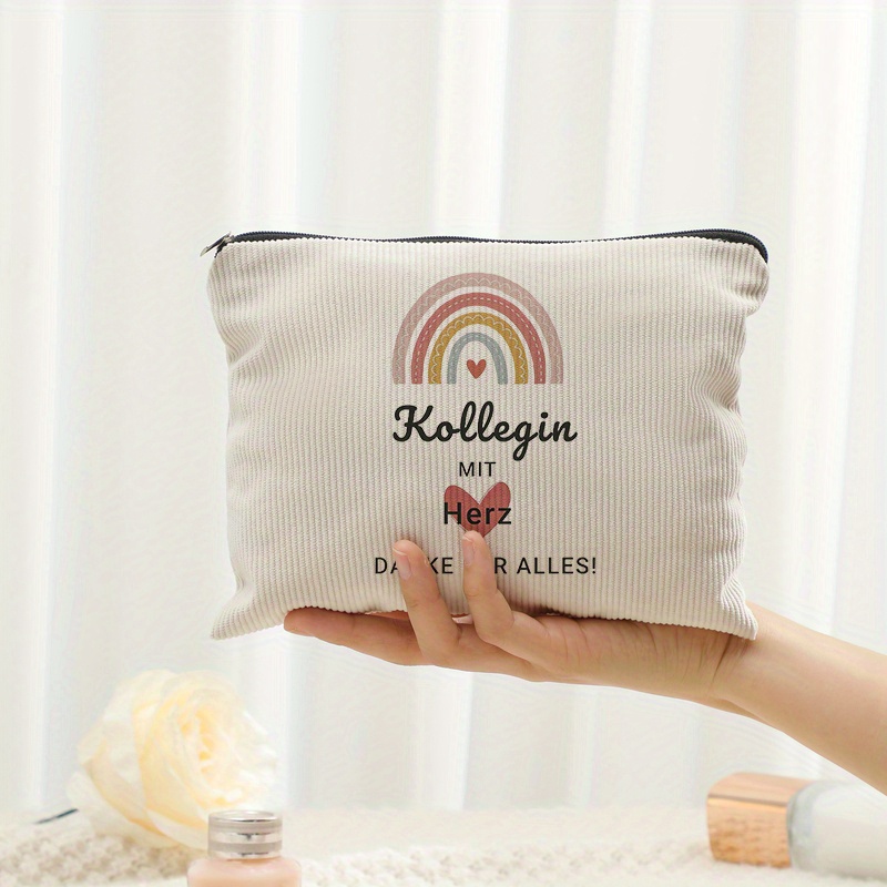 Image of Colleague With Heart Thank You For Everything! Patterned Corduroy Zipper Makeup Bag, Lightweight Multi-functional Storage Bag, Colleague Farewell, Retirement, Birthday, Christmas Gift