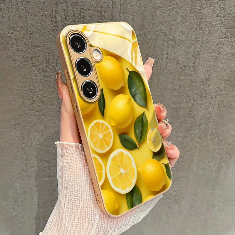 TEMU A Stylish And High-end Glass Phone Case Featuring Lemon Pattern, Compatible With For Galaxy S25/s25 Ultra/s25 Plus/s25 Edge/s24/s24 Fe/s24