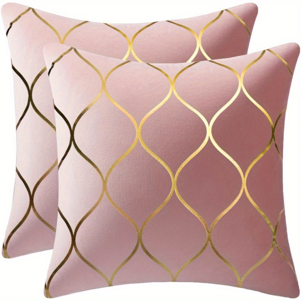 TEMU A Set Of 2 Decorative Pillow Covers, Featuring A Modern Golden Geometric Grid Design, Zipper Closure, Hand Washable, And Perfect For Enhancing