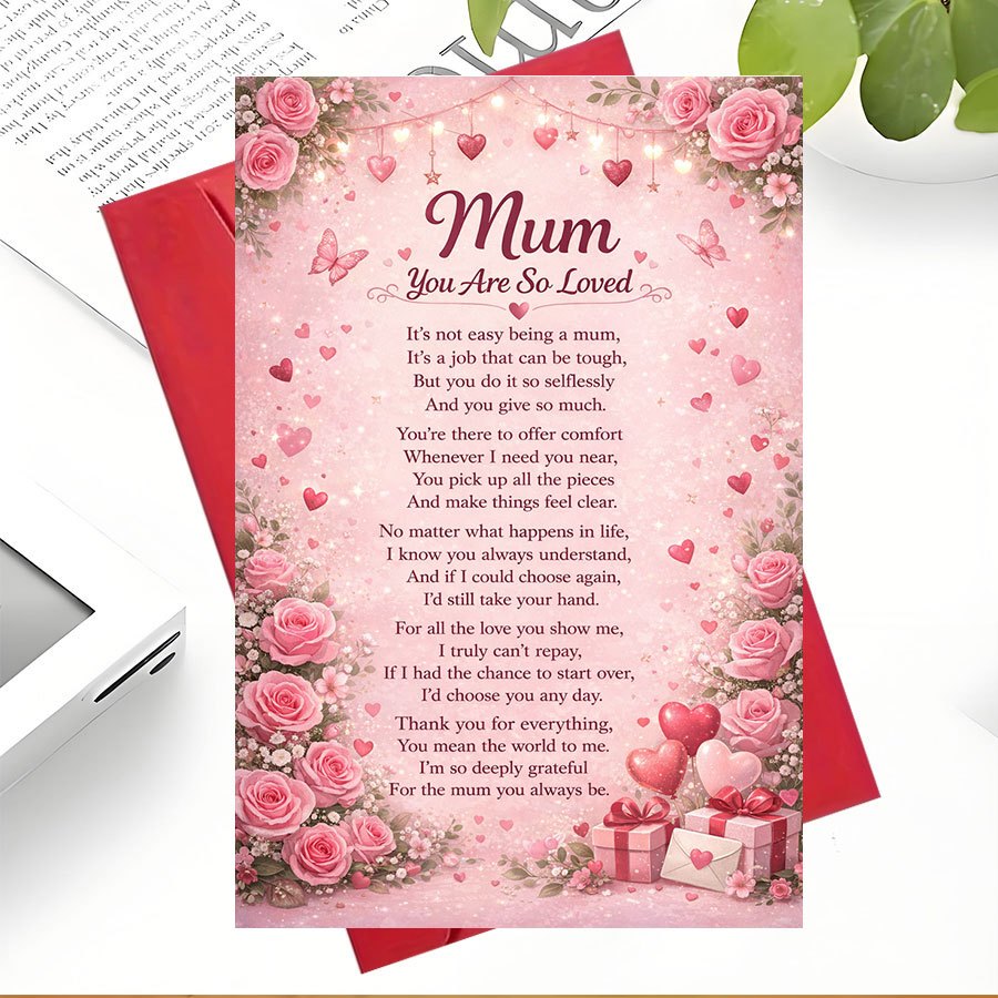 TEMU 1pcgreeting Card + 1pc Envelopeheartfelt Mum Appreciation Card With Roses And Gifts Love And Gratitude On Mothers Day Anniversaries Or Special