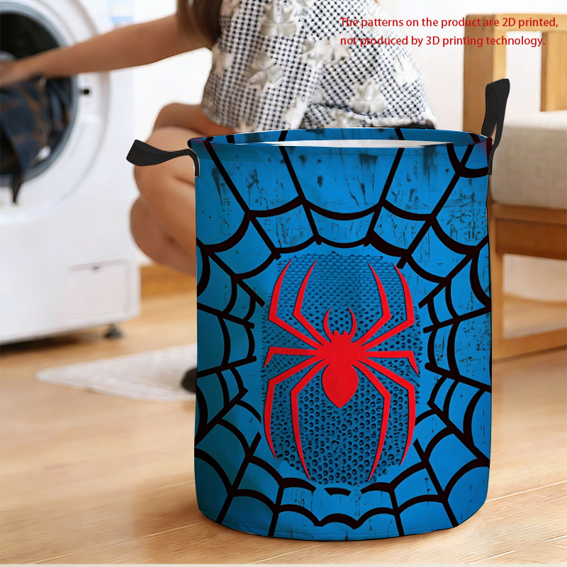 TEMU 1pc, - Style Foldable Laundry Basket, Blue Main Body With And Red Patterns, Individual And Cool. Suitable For Home Clothing Storage, Keeping