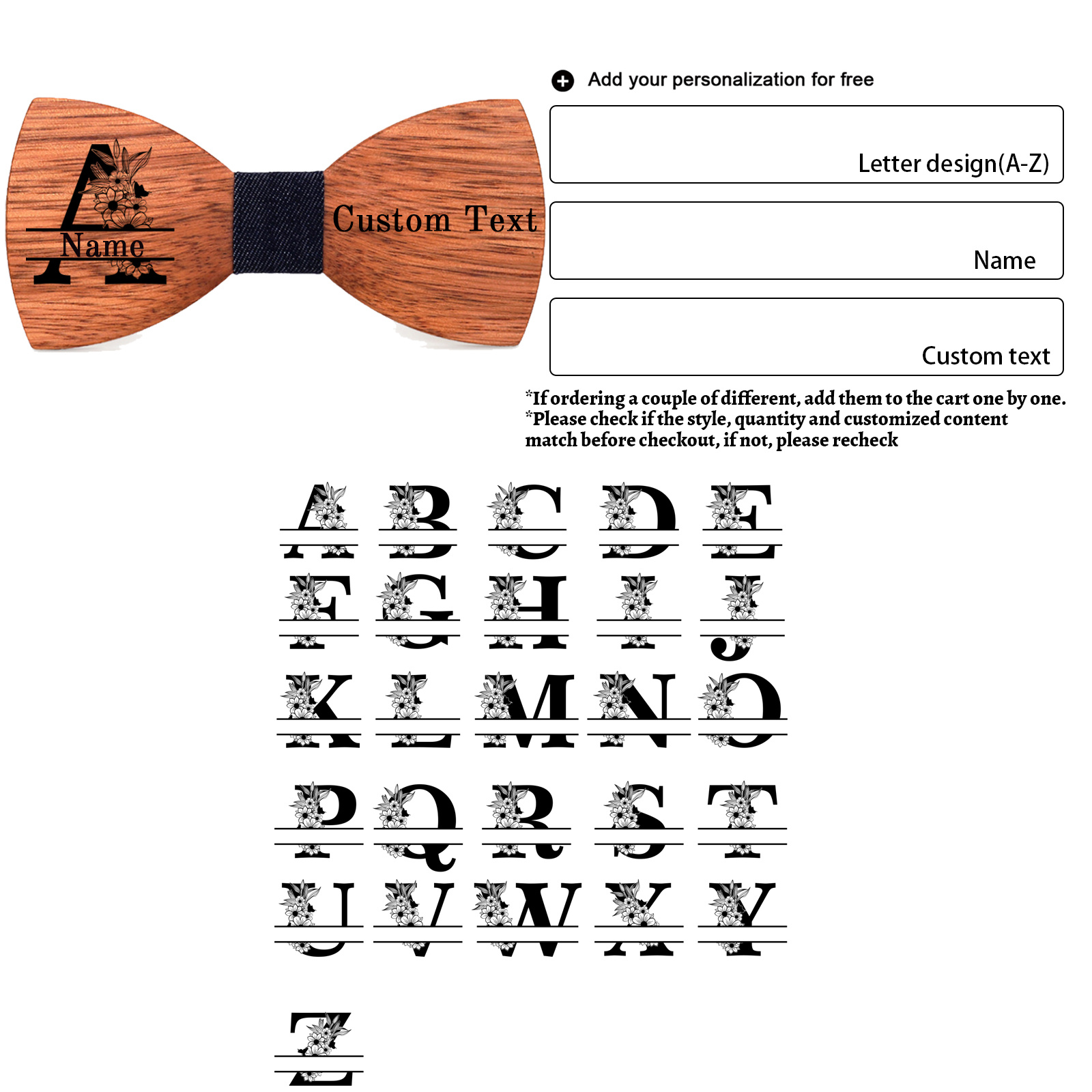 TEMU 1pc, Customized Bow Ties For Men, Wooden Bow Tie, Personalized Present, School Bow Tie, Tailored Bow Tie, Men's Bow Tie, Bow Tie, Adjustable