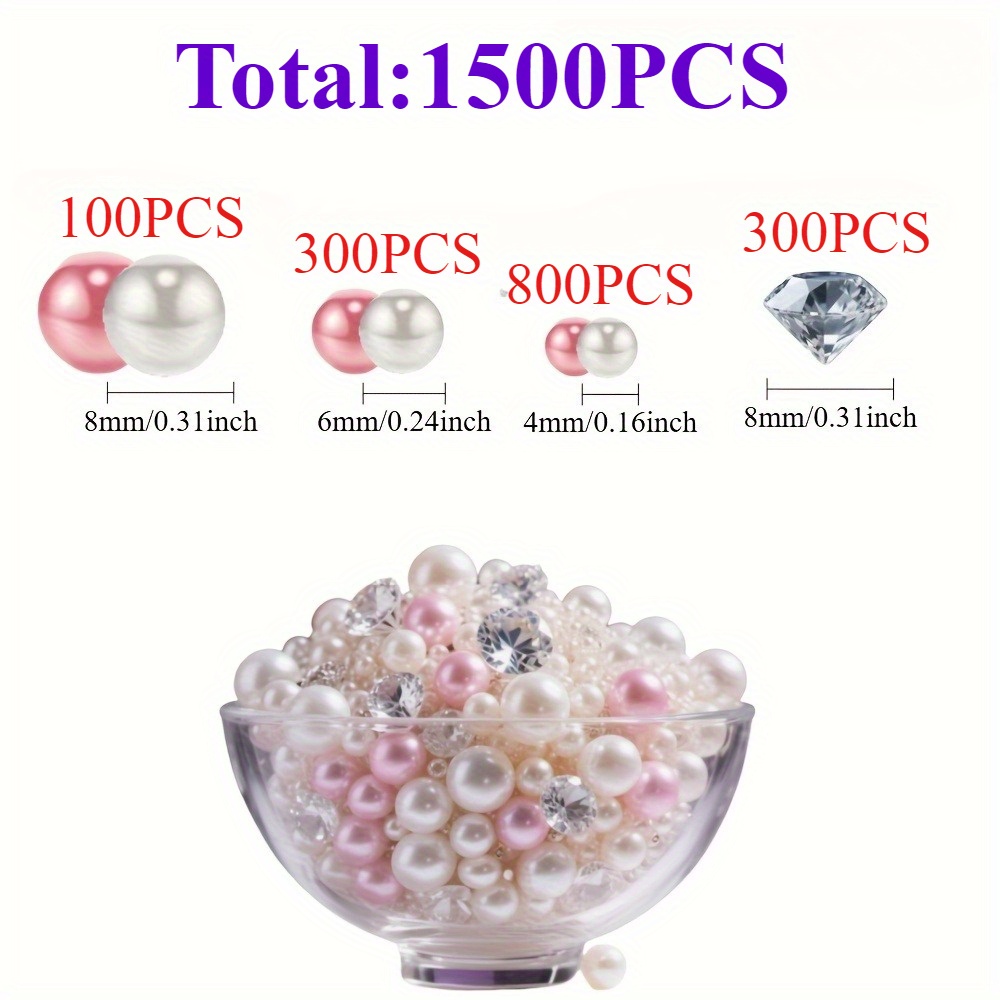 TEMU 1500pcs Artificial Pearls And Rhinestones, Suitable For Vase Filling, Home Decor, Table Centerpieces, Wedding, Birthday Party, Proposal, Diy Art