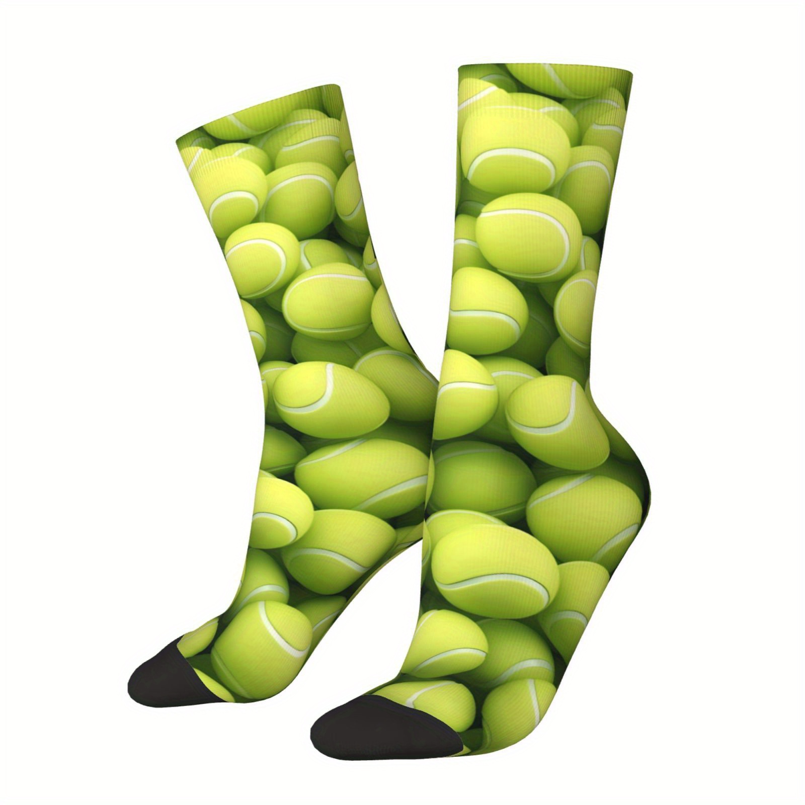 TEMU 1 Pair Men' Tennis Pattern Crew Socks - Breathable, Comfortable, Sweat-absorbing Sports Socks For Running, Basketball & , Medium-calf Length,