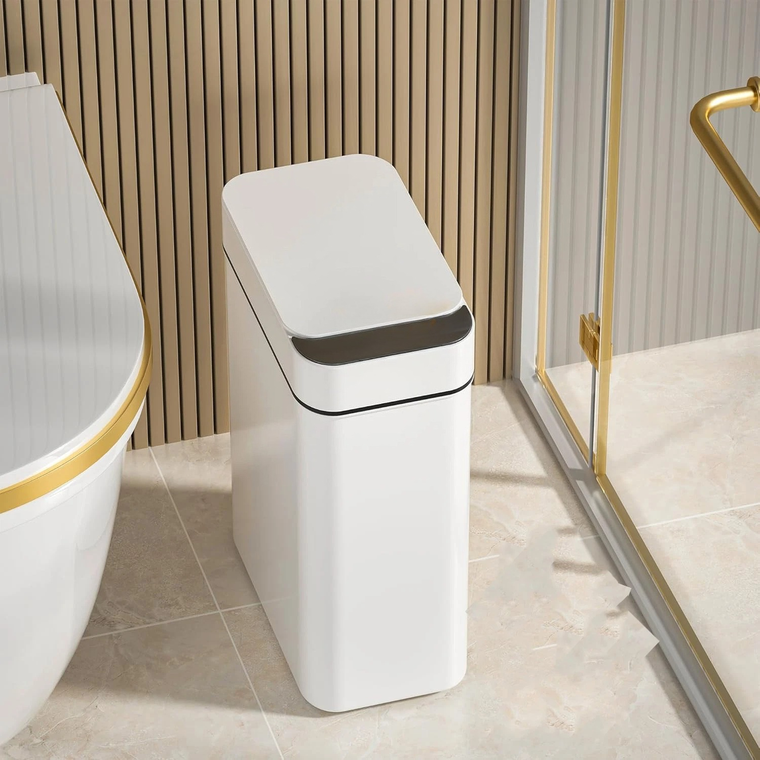 Image of Modern 12l Large Capacity Trash Can Waste Bin Kitchen Paper Bin With Lid, Plastic Material, Lightweight And Portable