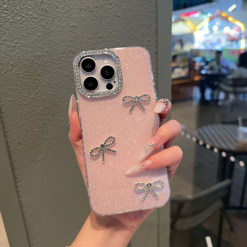 E-shop Handyhülle - Pinke Strass Schleife Glitzer Handyhülle, Passend für iPhone 16 Pro Max, 15 Pro, 14 Plus, 13, 12, 11 - eine Schutzhülle mit