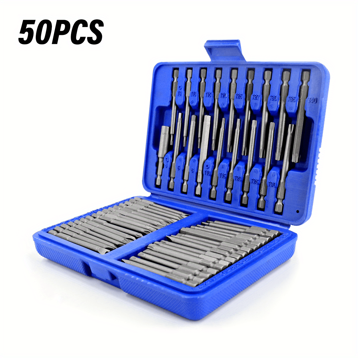 TEMU 50pcs Magnetic Screw Driver Bit Set Extra Long Torx 1/ 4 Inch Hex Star Pozi Security Head Screwdriver Drill Set