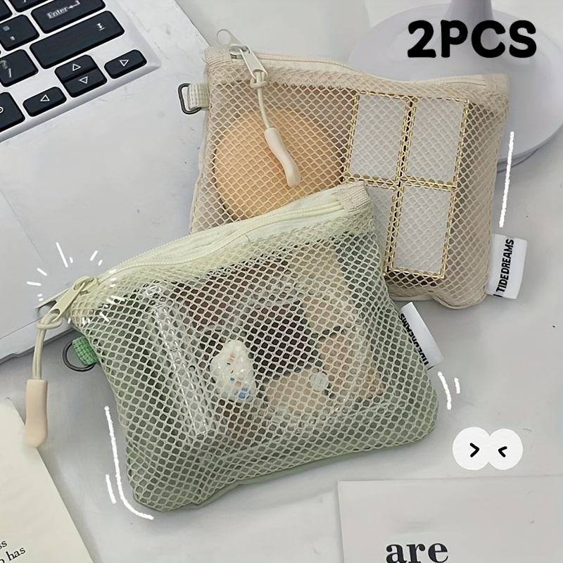 E-shop 2 Stück Minimalistische Doppel-Layer Mesh Mini Aufbewahrungstasche, Multifunktionale Große Kapazität Tragbare Münztasche Make-up Tasche,