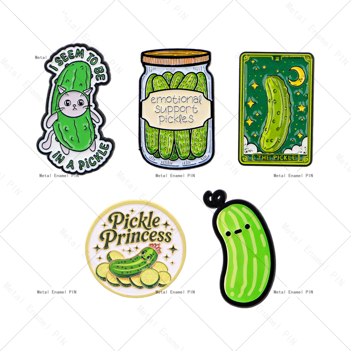 TEMU 5pcs/set Cute Pickle Enamel Pins, Funny Cucumber Brooch, Fashion Metal Decorative Pins For Backpack Bag Jacket Clothing, Perfect Gift For Men