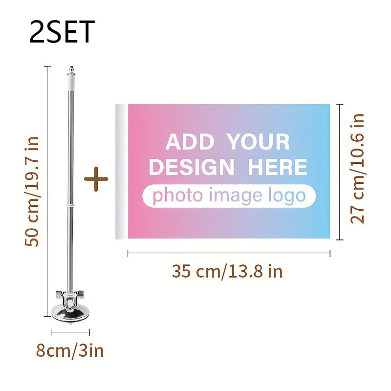 TEMU 1/2 Set Gepersonaliseerde Polyester Auto Vlaggen, Aangepaste Afbeeldingen en Logo's, 10.6X13.8 Inch Raamvlag met Zuignappen en Vlaggenstokken,