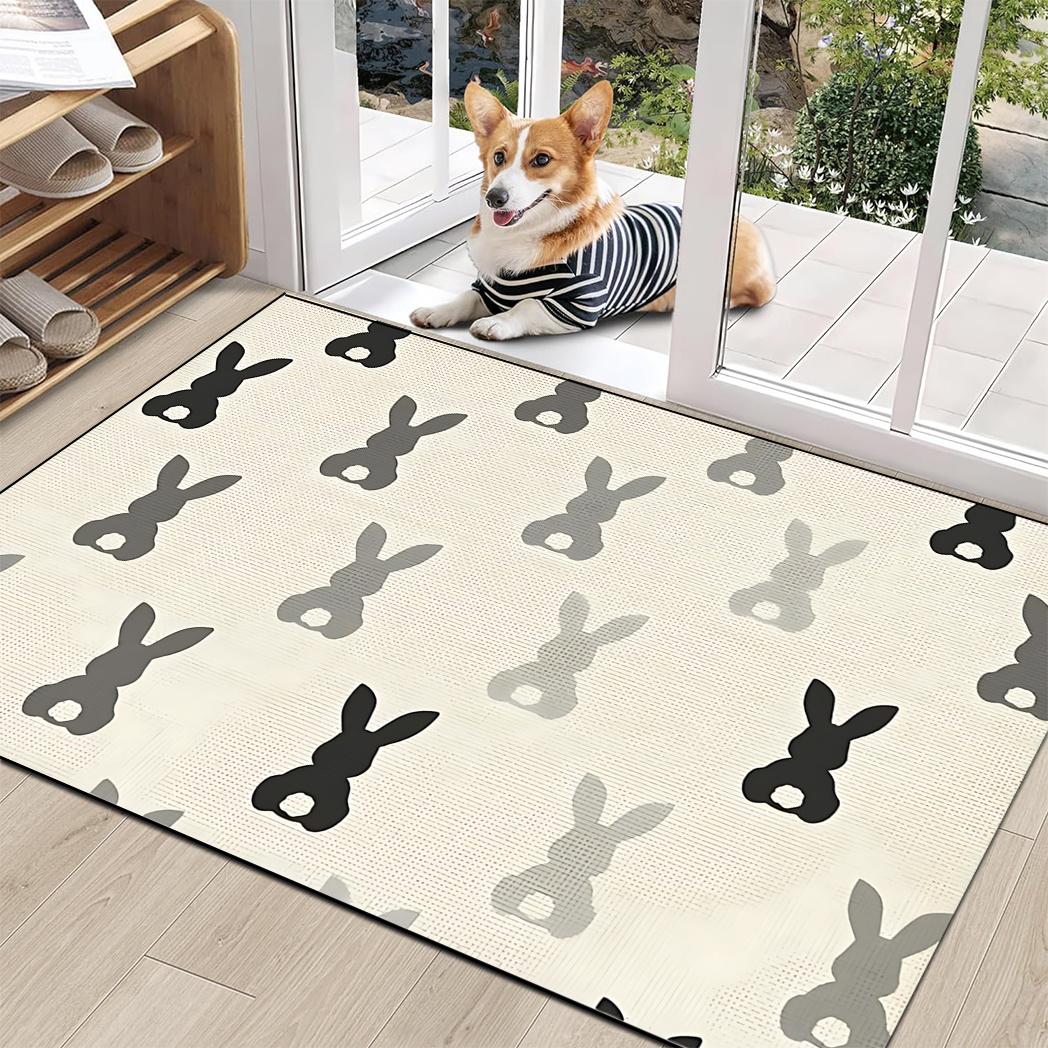 TEMU 1 pièce Tapis d'entrée antidérapant lavable motif lapin de Pâques noir, décoration de Pâques, adapté pour salons/terrasses/cours/entrées, idéal