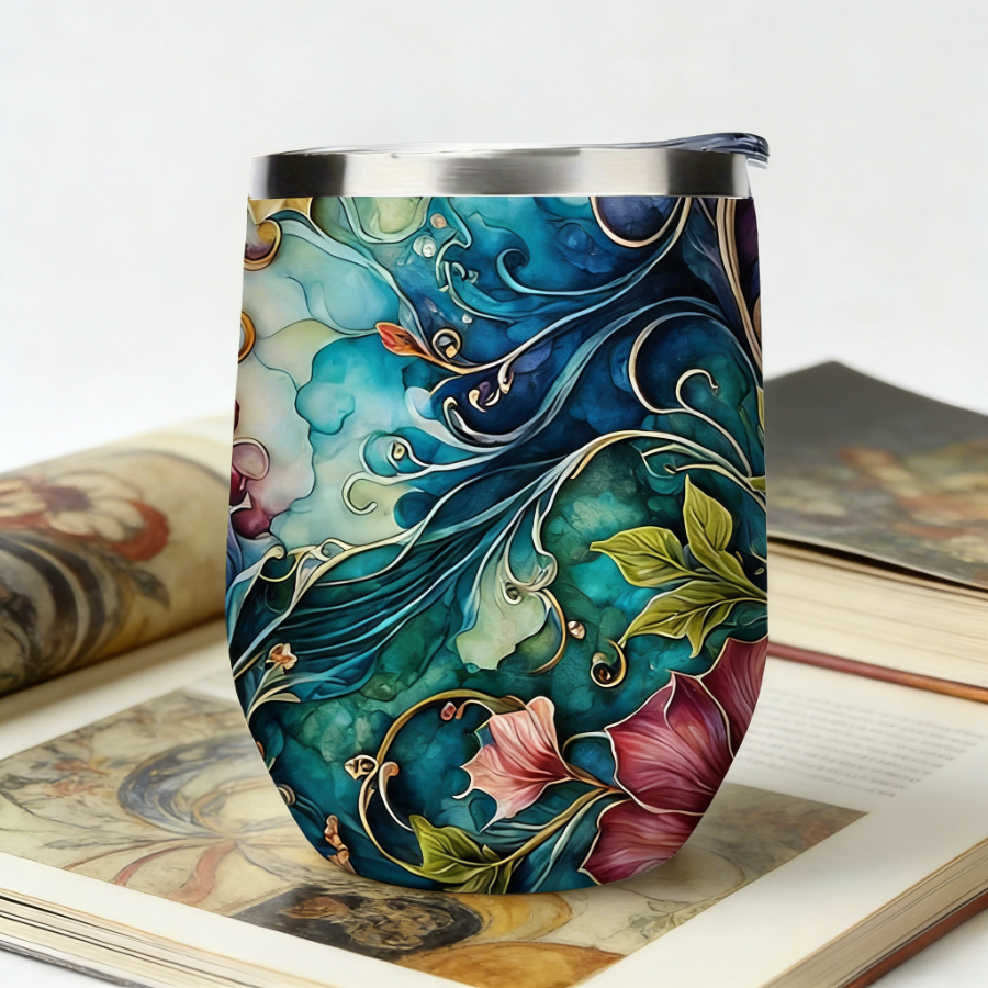 Image of 12.1 Oz Turquoise Blue + Pink Marble Pattern Mug | 304 Stainless Steel Double Wall, Golden Lid, Reusable & Durable, Ideal For Beverages, Perfect Gift For Christmas