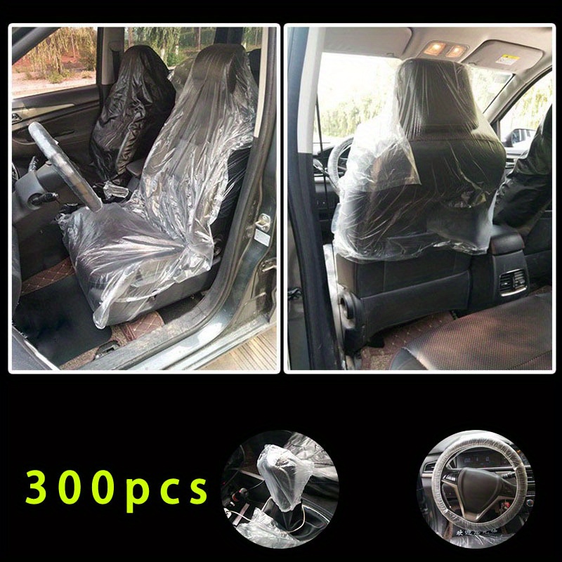 TEMU 300 Disposable Car Interior Covers, Including 100 Seat Covers, 100 Steering Wheel Covers, And 100 Gear Shift Covers, Waterproof, Dustproof,