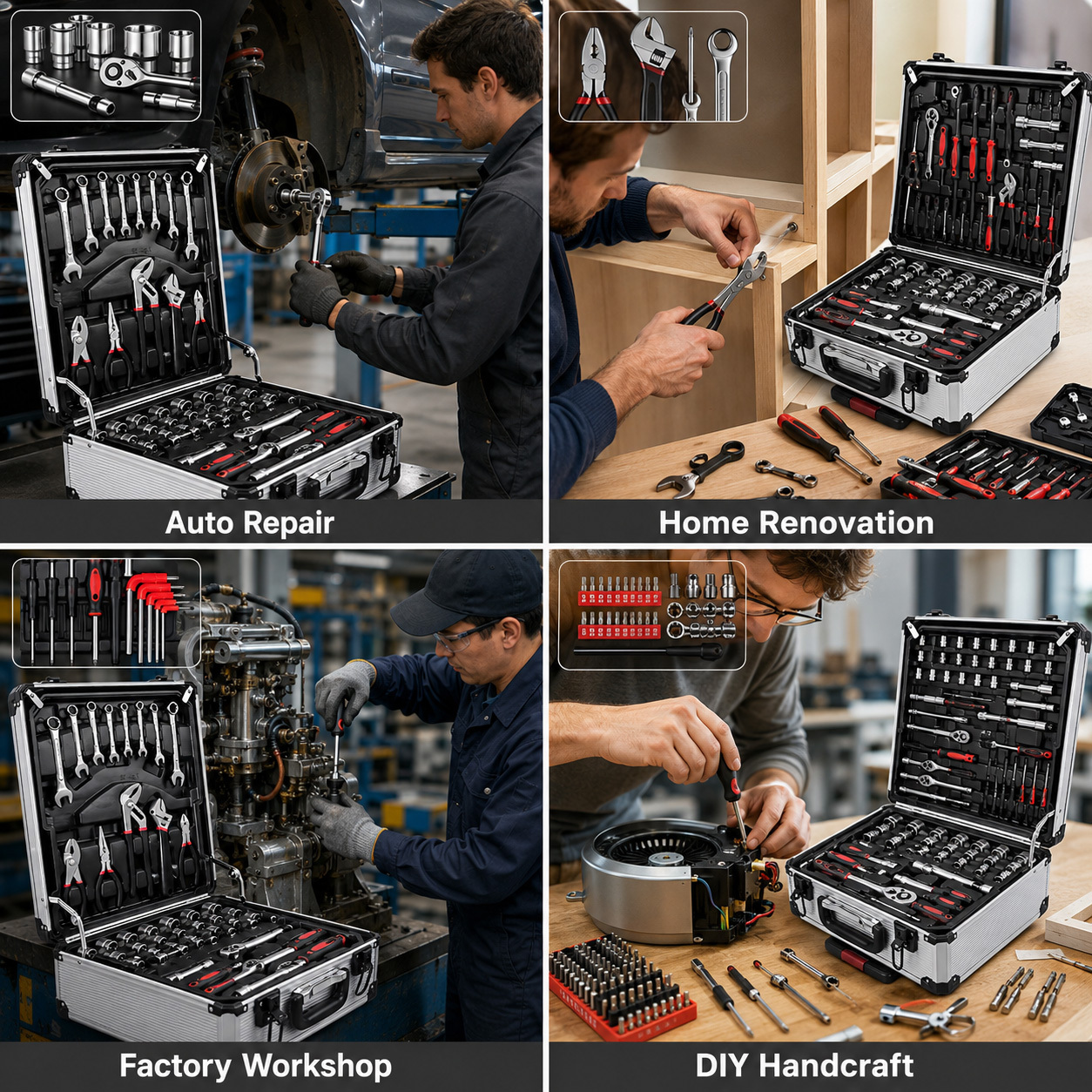 998/42pcs complete auto repair tool set, aluminum trolley tool box on wheels, professional mechanic tool kit,     tools, ratchets, wrenches, sockets & pliers for auto repair, garage, workshop,   maintenance Product details 4