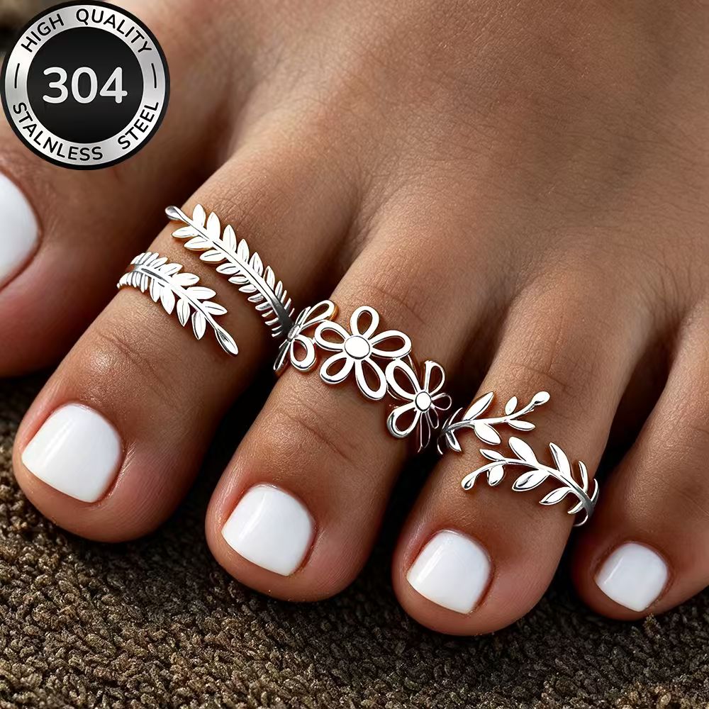 TEMU 3pcs High-quality 304 Stainless Steel Hypoallergenic Golden Open Toe Rings, Polished, Kc Golden Plated, Anti-tarnish, Simple And Elegant,