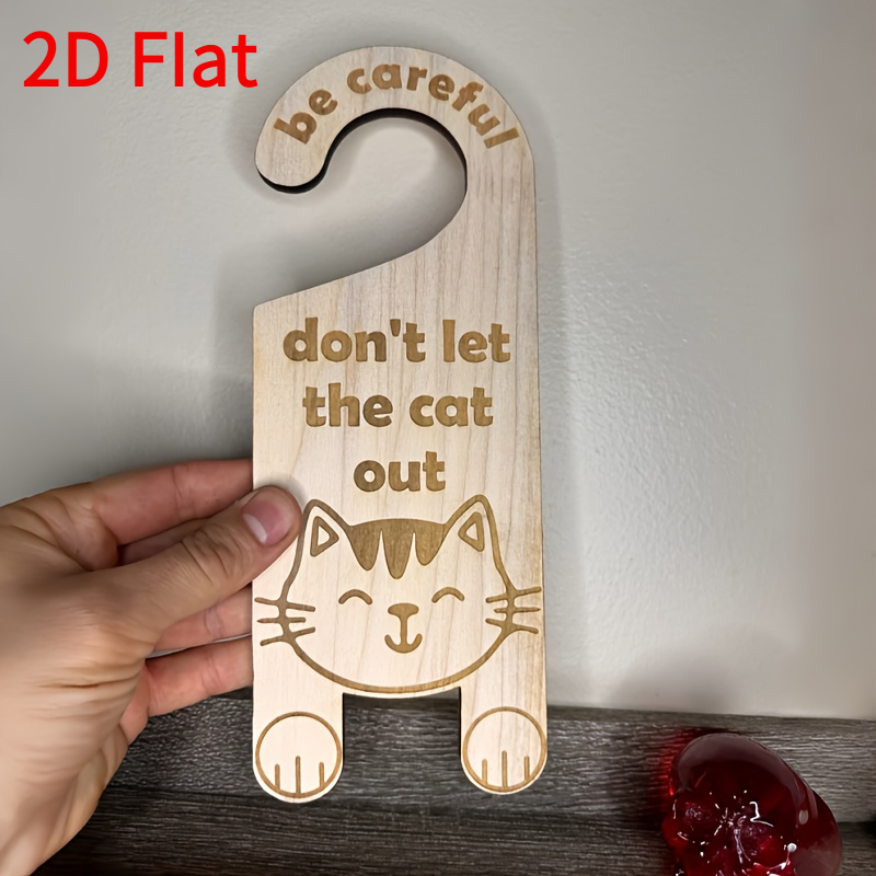 TEMU 2d Flat - Collectible Figurines And Pendants, Drops And Finials 2d Flat Wooden Hanging Ornaments, 2d Wooden Cat-shaped "don't Let Cats Out"