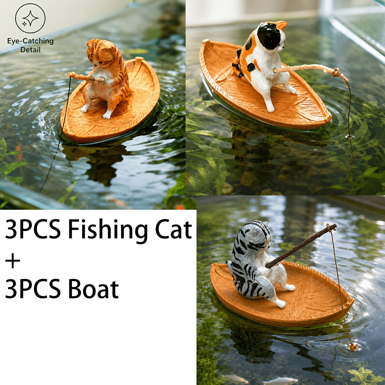 TEMU 3pcs & Boat Figurines Aquarium Ornament - Durable Resin Realistic Miniature Statue, Suitable For Fish Tank Decor, Ocean Theme Micro Landscape,