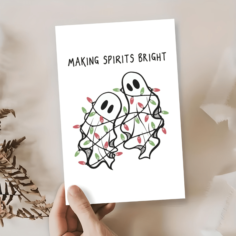 TEMU Christmas Light Greeting Card - "light Up Of Joy" Pun | Adorable Bed Sheet Elf With Red And Green Light Bulbs, Perfect For Halloween And